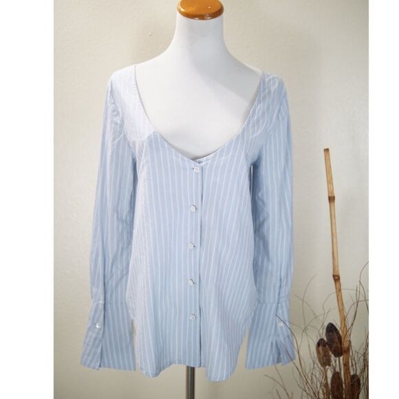 Frame Shirt XS Women Sky Color Stripe Cotton Blouse Nordstrom Exclusive - Picture 3 of 6